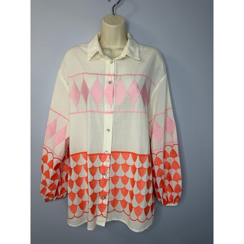 Dixie Button Down Embroidered Relax Shirt Top Women's S